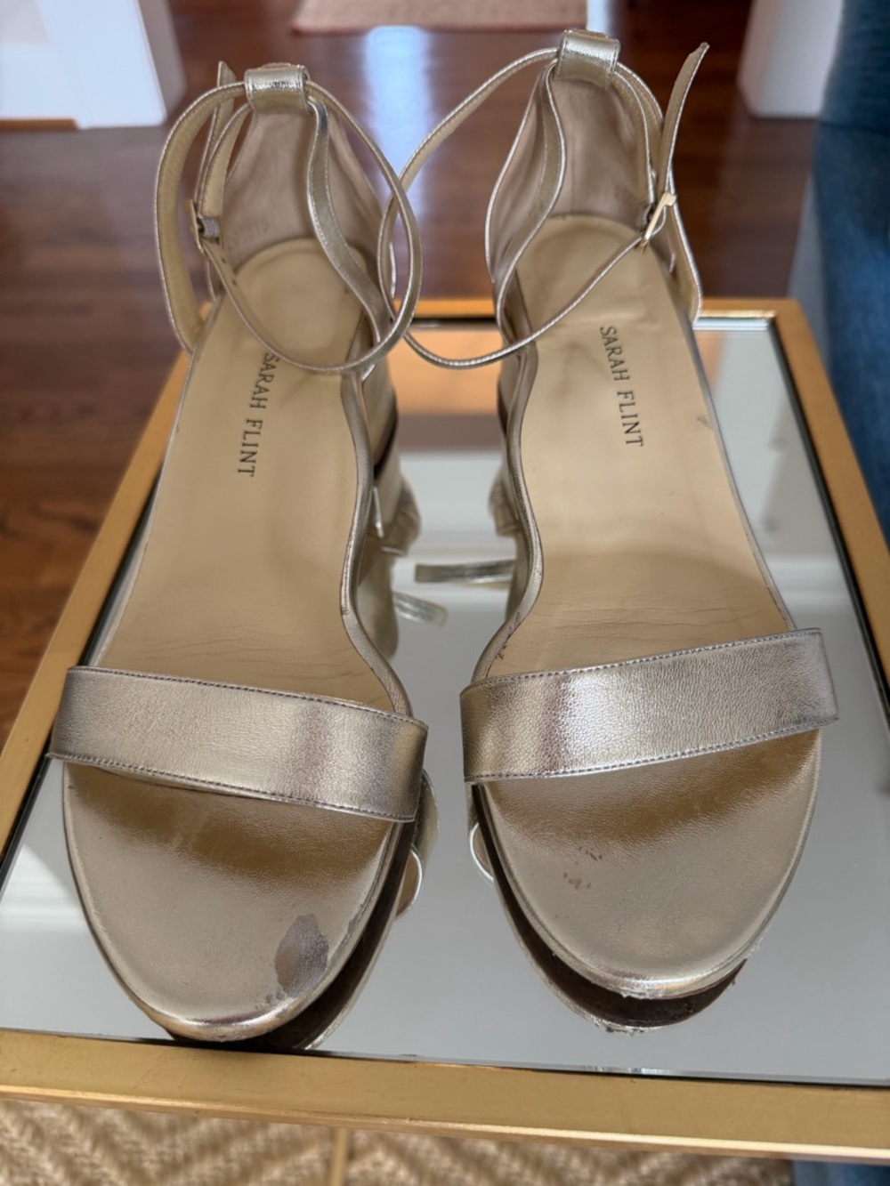 Sarah Flint Perfect Block Sandal 30 Gold Nappa 9 IT 39.5 - Picture 11 of 17